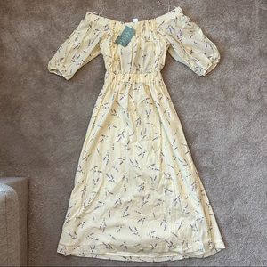 H&M Off The Shoulder Yellow Lavender Midi Dress